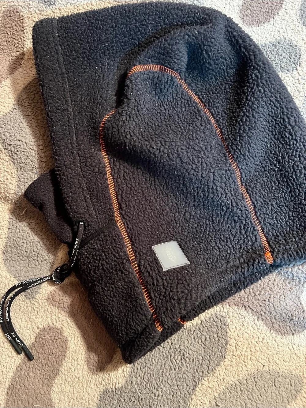 Free People Black Sherpa Hood with Orange Stitching